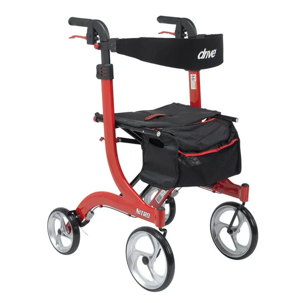Drive Medical Nitro Euro Style Rollator Rolling Walker, Tall, Red