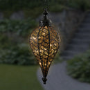 Hanging Metal Leaf Pattern LED Lantern with 5 Hour Battery Timer, 8.5 by 38 Inch