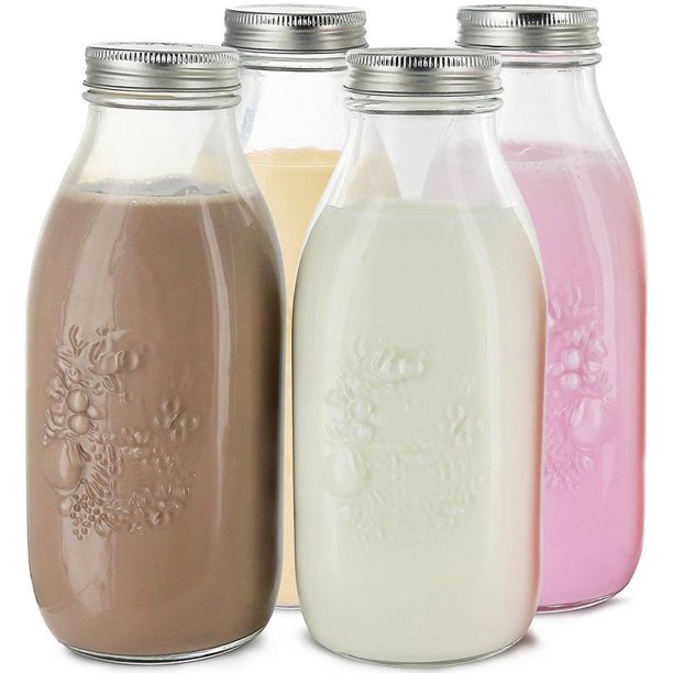 Estilo Dairy Reusable Glass Milk Bottles With Metal Lids
