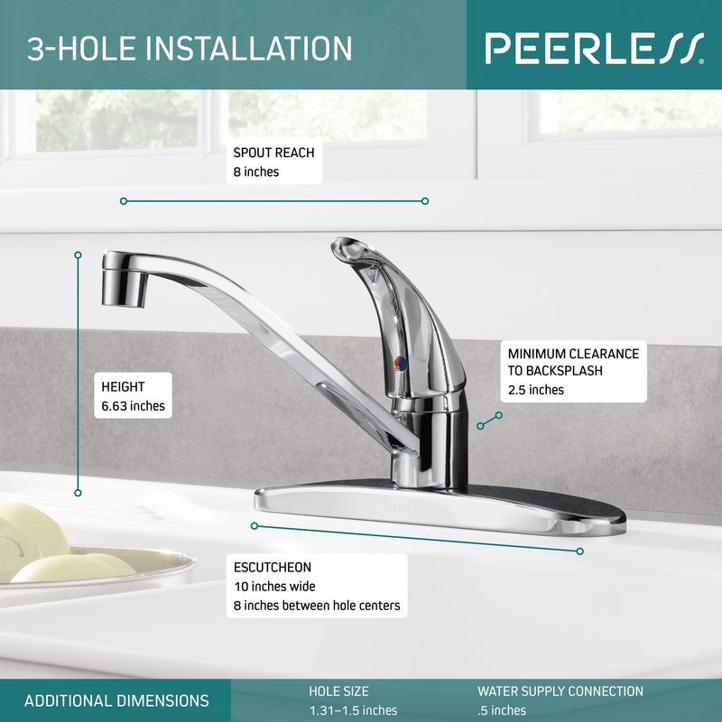 Peerless Single Handle Deck-Mount Kitchen Faucet in Chrome P110LF