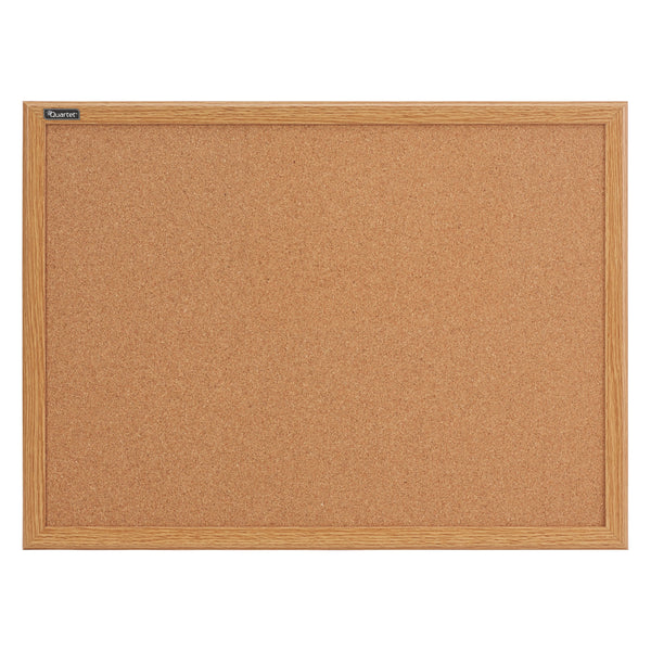 Quartet Cork Bulletin Board, 36" x 24", Oak Finish Frame