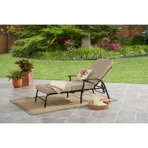 Mainstays Belden Park Outdoor Chaise Lounge with Cushions for Patio and Deck, Tan