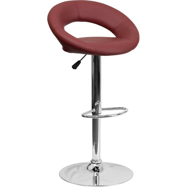 SET OF 2 burgundy Vinyl Rounded Back Adjustable Height Barstool with Chrome