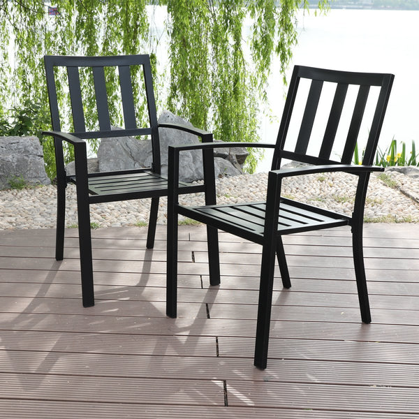 Metal Patio Outdoor Dining Chairs Set of 2 Stackable Bistro Deck Chairs