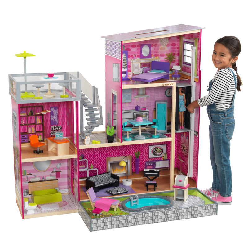 KidKraft Wooden Uptown Dollhouse with 36 Accessories Included