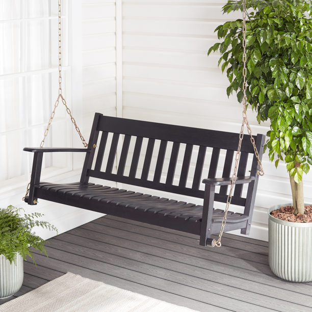 Better Homes & Gardens Delahey Hanging Wood Porch Swing DARK BROWN