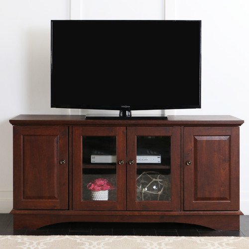 Walker Edison Wood TV Stand for TVs up to 58", Traditional Brown