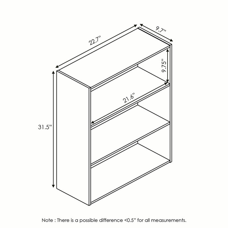 Furinno Pasir 3 Tier Open Shelf Bookcase, Walnut, 11208CWN