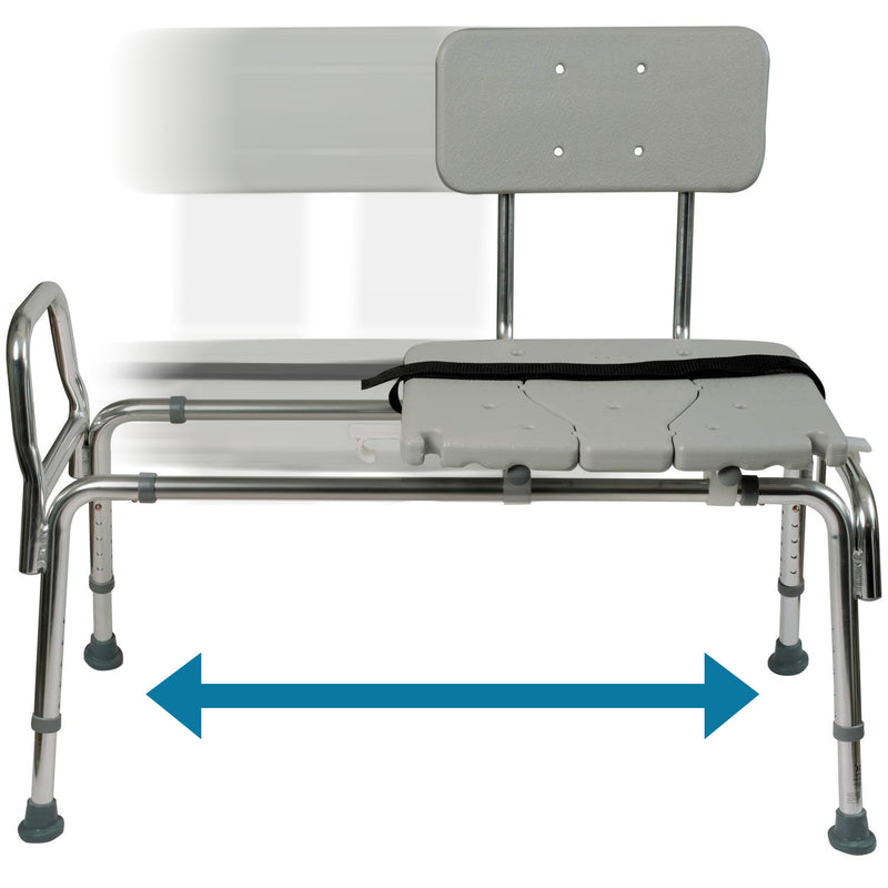 DMI Tub Transfer Bench and Sliding Shower Chair, Heavy Duty Non Slip Aluminum Body & Seat w/ Adjustable Seat