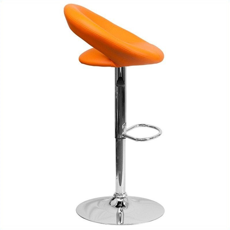 SET OF 2 Contemporary Vinyl Rounded Back Adjustable Height Barstool with Chrome