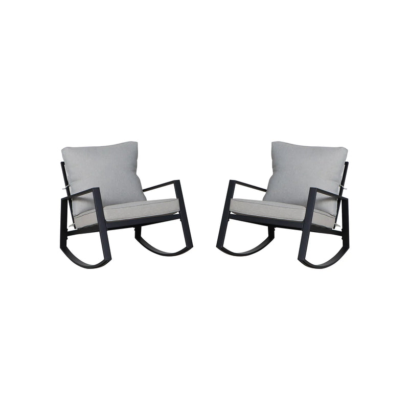 2-Piece Outdoor Rocker Set- Black Frame & Gray Cushions OUTDOOR ROCKING CHAIRS