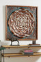 Decmode Large Square Aqua & Bronze Metal Rose Wall Decor in Natural Wood Frame, 41.5” x 41.5”