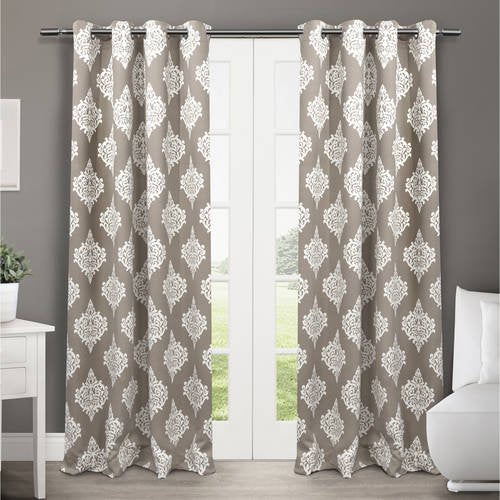 Exclusive Home Curtains Medallion Room Darkening Blackout Grommet Top Curtain Panel Pair, 52x84, Taupe