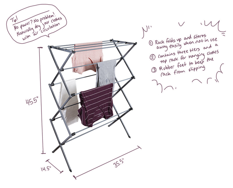 Honey Can Do Lightweight Oversize Folding Laundry Drying Rack, Gray