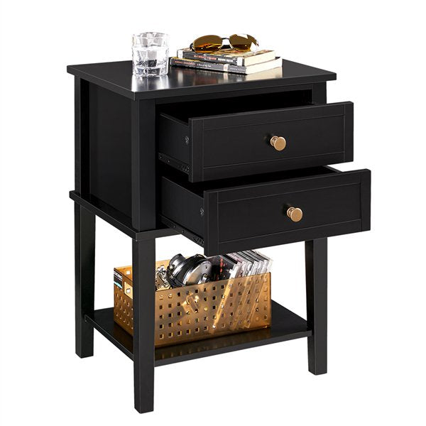 Alden Design Transitional End Table with 2 Drawers, Black