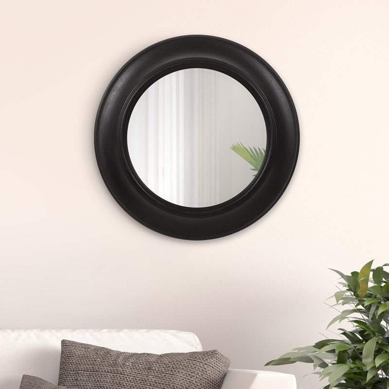 Rustic Round Mirror in Distressed Black 24"x24" by Patton Wall Decor