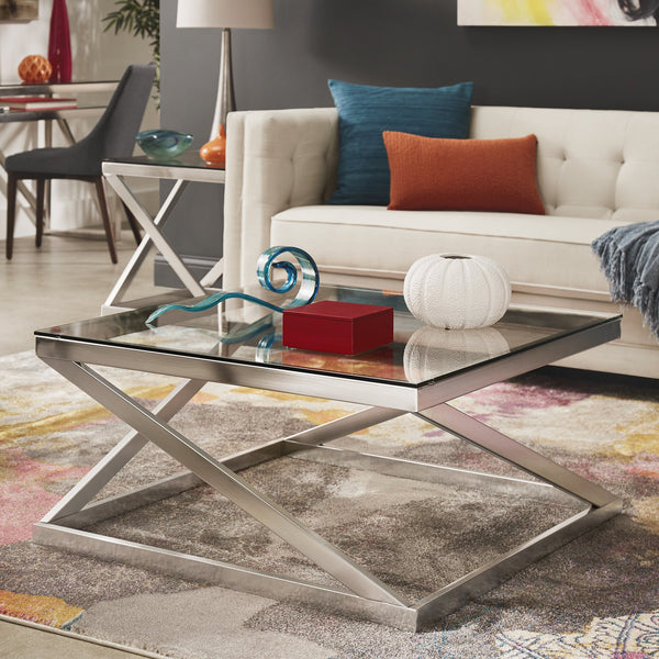 BRUSHED NICKEL SQUARE COFFEE TABLE PRODUCT SKU: 795-30
